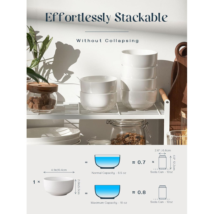 Набір супових тарілок DOWAN, 4 шт. (1100 мл, 300 мл), кераміка, білий, для кухні, паста, мілкшоп