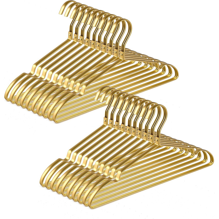 Amber Home 20-Piece 42cm Lightweight Aluminum Iron Clothes Hangers, Matte Gold Metal Clothes Hangers with Non-Slip Groove for Suit, T-Shirt, Shirt, Jacket, Dress, Pants