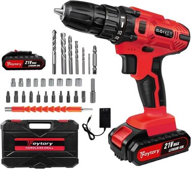 Акумуляторний шурупокрут-дрель 21V з набором аксесуарів (1500mAh, 45Nm, 25+1 ступенів) для дому та саду