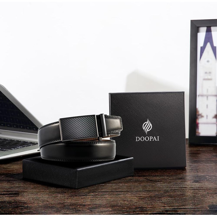 Чоловічий шкіряний ремінь DOOPAI з автоматичною застібкою, 35 мм, регульований розмір, без отворів. Білий/Чорний, 115-135 см