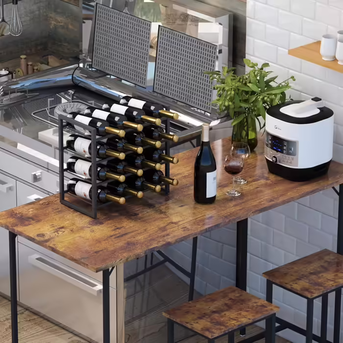 IBUYKE Wine Rack Metal, Freestanding Wine Rack Storage, 4-Tier 16 Bottle Rack, For Bar Counter, Restaurant, Kitchen, Table Rack Wine Holder, Black TMJ903H Metal 16 Bottles