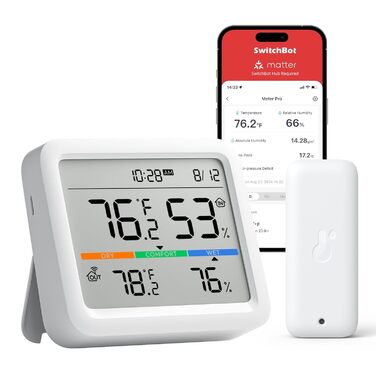 SwitchBot Bluetooth Weather Station with Outdoor Sensor, Hygrometer Thermometer Indoor, Temperature Sensor with Outdoor Thermometer, Time/Date/Weather Forecasts (SwitchBot Hub required) Weather Station (Bluetooth)