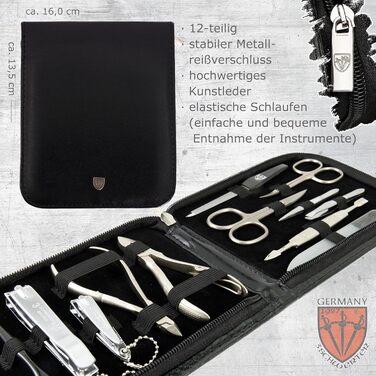 Набір для манікюру та педикюру 'Firenze' 12 шт. від DREI SCHWERTER | Якісний кейс з екошкіри для догляду за руками та ногами. Колір: Бордовий | Вміст: ножиці для нігтів, кусачки, пінцет та багато іншого (ЧОРНИЙ - ЕКОШКІРА)