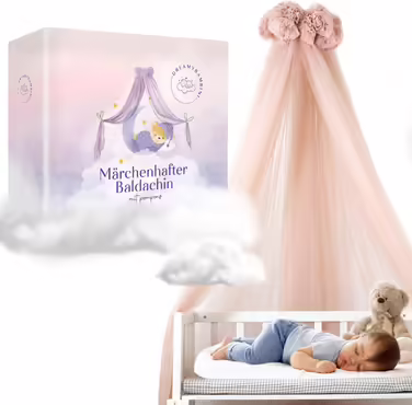Балдахін DREAMYBAMBINI для дитячого ліжечка, кремово-бежевий з рожевим відтінком, захисна москітна сітка, декор у кімнату принцеси, 170x960 см