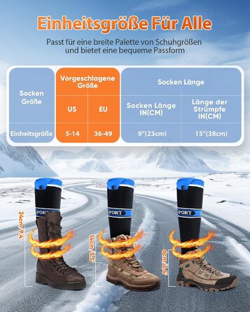 Гріючі шкарпетки 2026 Upgraded з акумулятором 5000mAh*2, 3 режими нагріву, 360° обігрів, для жінок та чоловіків, для катання на лижах, полювання, походів, миючіся, універсальний розмір, блакитні