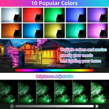 MEIKEE 60W RGB Floodlight with Remote Control, 30 Modes, 10 Colors, Timer, RGB Floodlight, IP66 Waterproof, 6 Brightness Levels, Spotlight, Colorful, Christmas, Halloween, Party, LED Floodlight, Decorative, 2 Pieces (1pc)