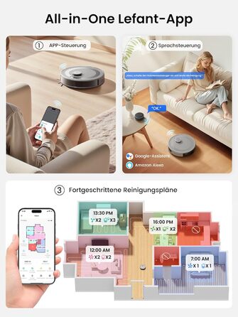 Робот-пилосос LEFANT M2 Pro з автоматичною системою викачування пилу, лазерною навігацією та картографією, індивідуальним налаштуванням, уникненням перешкод, ідеальний для видалення шерсті тварин. Білий/Сірий