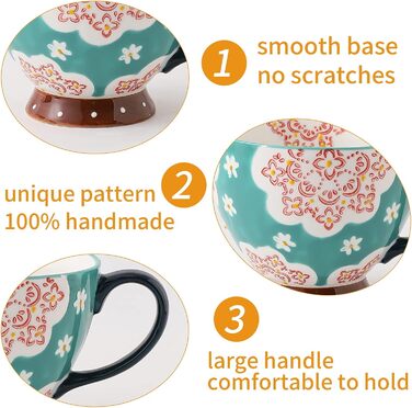 superyes Large Coffee Mug Set, 4 Pieces, Coffee Mug Set for Tea, Milk, Latte, Cappuccino, Cereal, Hot Chocolate, Soup, Gift for Friends, Family, 425 ml (Flower)