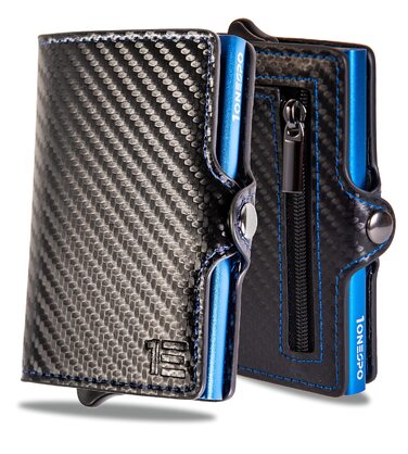 Картхолдер шкіряний Schwarz Carbon Blue, 10x6.5x2.7 см, сучасний дизайн
