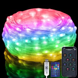 Гірлянда світлодіодна для зовнішнього використання, кольорова, RGB, зі смарт-керуванням, пульт та додаток, 99+ режимів, синхронізація з музикою, таймер, USB, водонепроникна, 5м