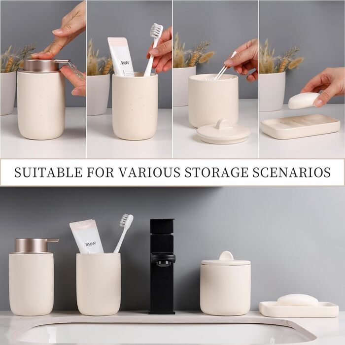 Набір для ванної кімнати з кераміки, 4 шт., аксесуари для ванної кімнати, органайзер з дозатором мила, мильниця, стакан для зубної щітки, контейнер для ватних паличок, преміум-декор для ванної кімнати, абрикосовий колір