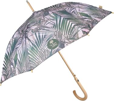 Perletti Green Eco Women's Umbrella - Recycled Material, Automatic Open/Close, 102cm Diameter, White Kentia Flower Design