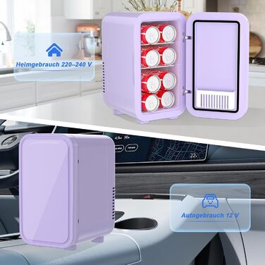 YASHE Mini Fridge - 6 Liter / 8 Can Portable Cooler - Thermoelectric Cooler for Bedroom, Skincare, Drinks, Office, Dorm & Car (Purple)