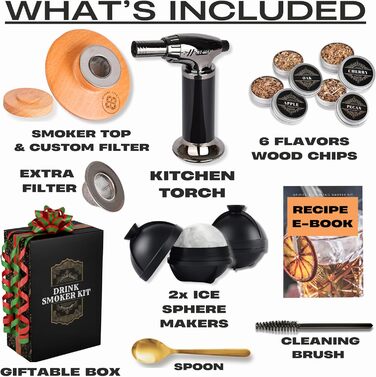 Набір для копчення коктейлів та віскі: Smoker Kit з лампою, формочками для льоду та стружкою деревини