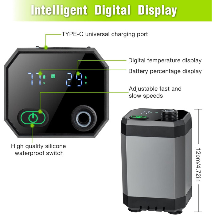 Портативна душова кабіна для кемпінгу з насосом, 6000mAh, 20л, з душовою насадкою та шлангом 2м, індикатор температури та заряду батареї, Type-C, для саду, автомийки, подорожей