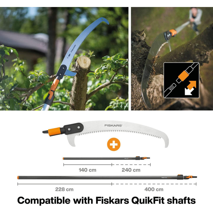 Садова пила Fiskars QuikFit для обрізки гілок, 55 см, загартована сталь, чорна/помаранчева, змінний інструментальний модуль 1000691
