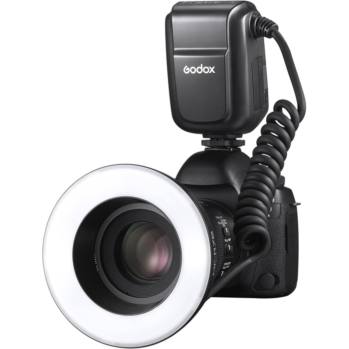 Godox MF-R76 Макро-кільцевий спалах, допоміжні лампи фокусування, незалежне регулювання яскравості, акумулятор Li-Ion, 8 адаптерних кільця для камер