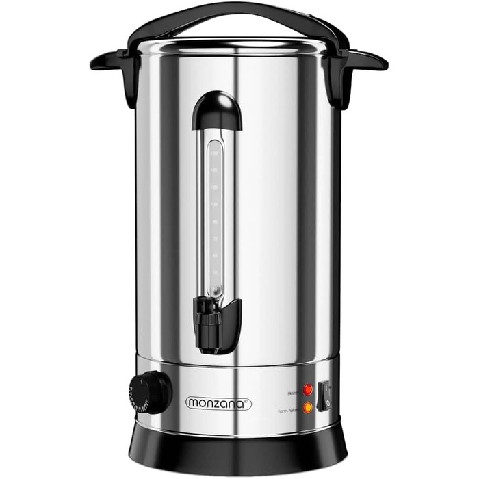 MONZANA® Glühweinkocher 6.8L with Tap, Drip Tray, Thermostat 30-110°C, Hot Beverage Dispenser, Stainless Steel, Preserving Pot, Punch Pot, Hot Beverage Machine (20 L)