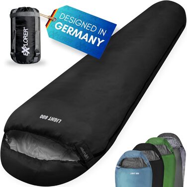 Сплячий мішок Explorer® Light 600 - ультралегкий, 210x75x50 см, для кемпінгу та трекінгу, -2°C до +14°C, чорний