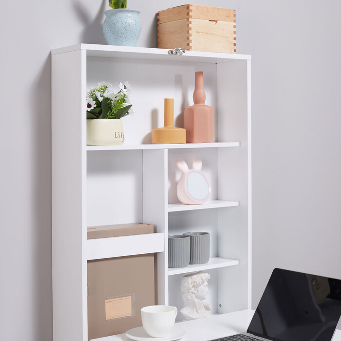 HOMCOM Wall Table Folding Desk with 5 Compartments, White and Black Board, 60x94.5x147cm, Space-Saving for Home Office