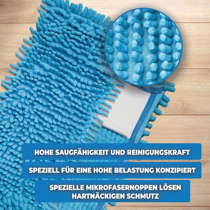 10x Replacement Cover for Floor Wiper - Chenille (Terry Cloth) Wiping Cover Blue - Chenille Microfiber Mop for Sensitive Floors - Microfiber Mop Cover for Floor Care Suitable for All 40 cm Folding Mop Holders - Mop Cover