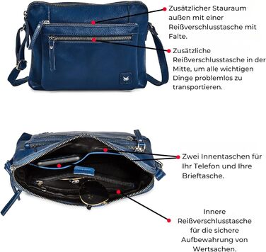 Сумка через плече Wise Owl з натуральної шкіри: жіноча та чоловіча, маленька сумка-кросбоді, 5 відділень, колір сапфіровий блакитний, шкіра наппа