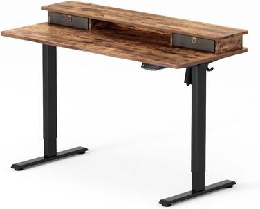 FEZIBO Electric Standing Desk with 2 Drawers, 140x60cm - Adjustable Height Desk with Memory Control, Anti-Collision System, Light Brown Home Office Desk