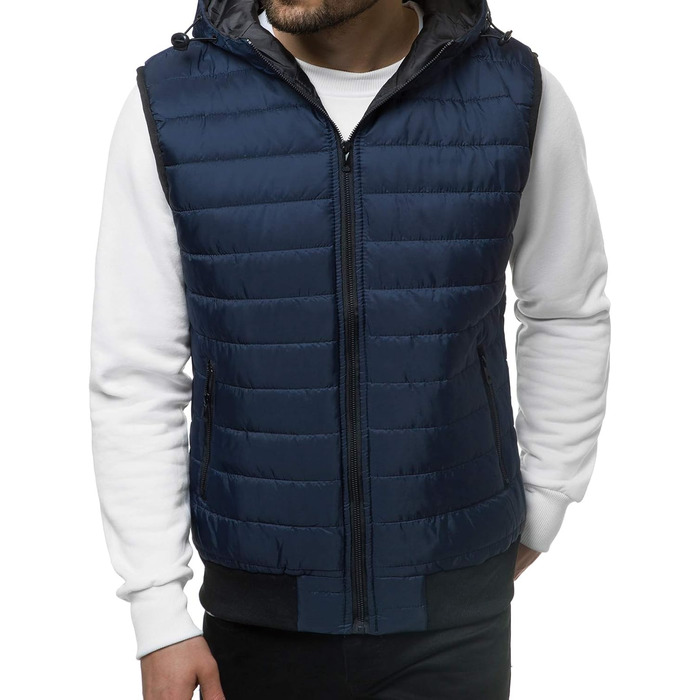 Чоловіча степкова жилетка OZONEEE з капюшоном, без рукавів, спортивна, для перехідного сезону, темно-синій (M)