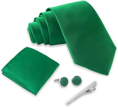 Набір краваток Massi Morino для чоловіків з нагрудним хустинкою, краватковою голкою та запонками - ідеальний подарунок на весілля, зелений, універсальний розмір