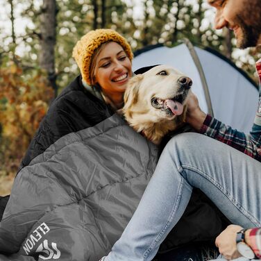 Спальний мішок Elevon для дорослих, підлітків та дітей, для холодної та теплої погоди, водонепроникний, легкий, компактний з компресійним мішком, для 3-4 сезонів, кемпінг, рюкзак, туризм, подорожі, зелений (2 особи, 1 шт., чорний)