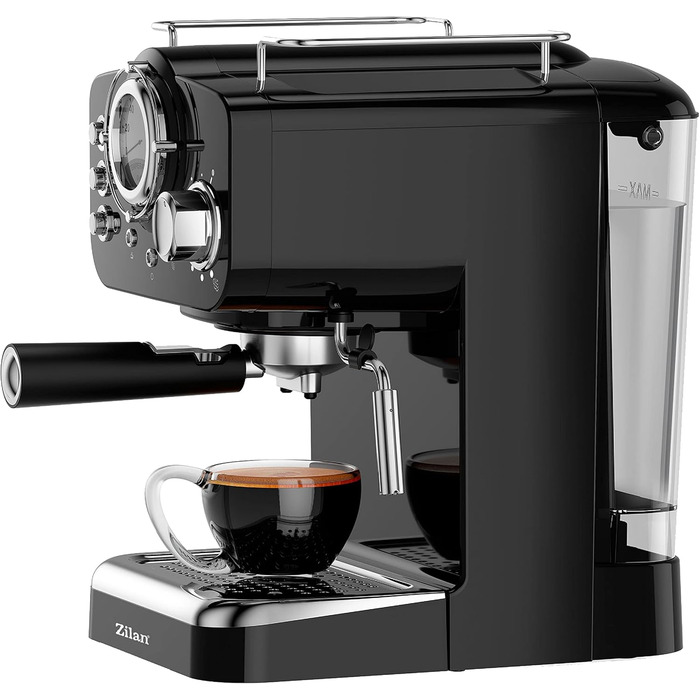 Zilan Espresso Machine with Milk Frother | Semi-Automatic Espresso Machine | Cappuccino Machine | Portafilter Coffee Machine | 1.25 L Water Tank | 15 bar | Retro Design