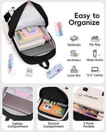 Рюкзак Tanou для дівчаток, шкільний набір: рюкзак, сумка через плече та пенал, чорний