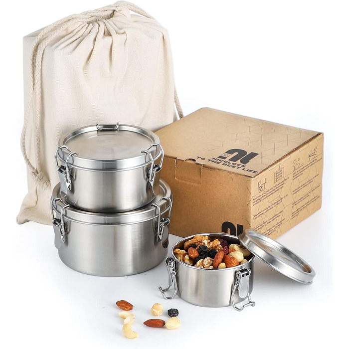 Stainless Steel Lunch Box (3 Pack) Adult Food Containers, Kids Lunchbox, Stainless Steel. Suitable for snacks, fruit, cereal, soups, and main meals, etc.