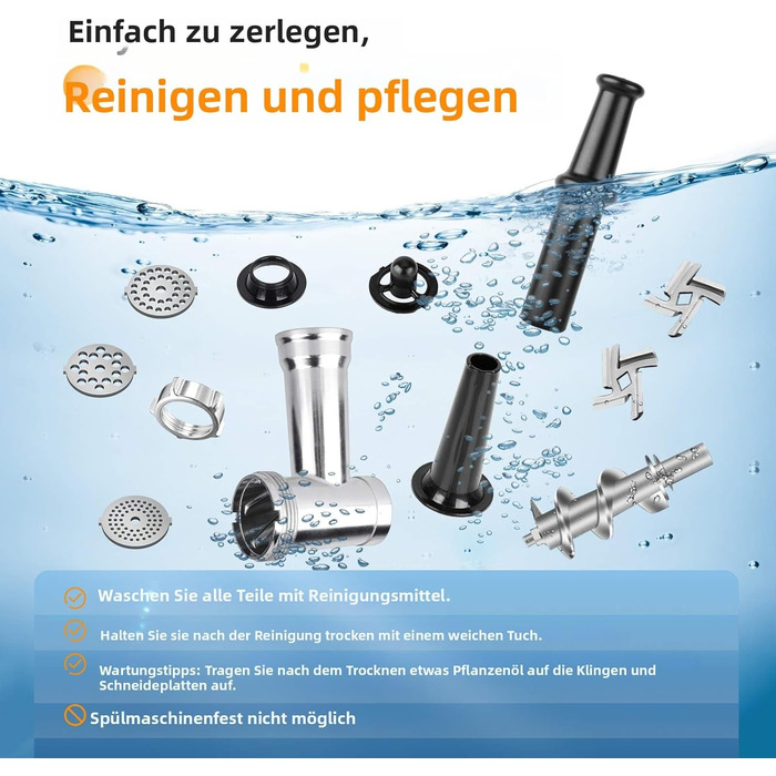 М'ясорубка електрична CHEFFANO 2000W з насадками для ковбас та кубебе, нержавіюча сталь, чорна