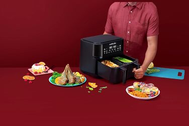 Nutribullet Double Drawer Air Fryer 8L with a wide selection of cooking modes, digital LED touchscreen, 8 programs, preheat & keep warm, grill, no oil, 2850 W, Black, NBA081B