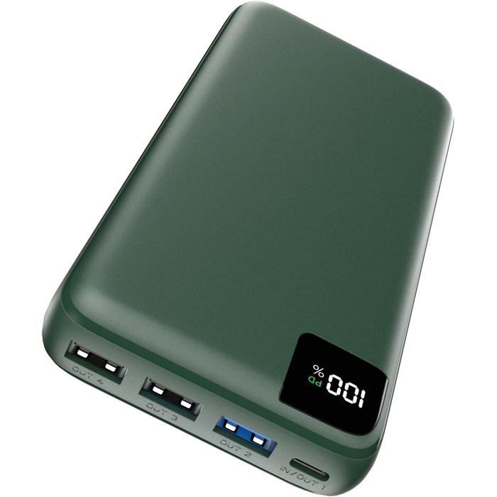 Power Bank Bilivein 27000mAh з LED дисплеєм: швидка зарядка 22,5W, PD/QC, USB-C, для телефонів та планшетів (зелений)