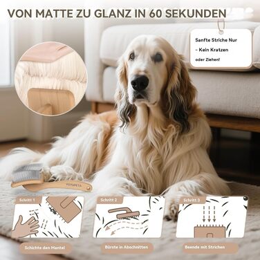 Набір гребінців для собак та котів зі щіткою Slicker - 3 шт. з дерев'яною ручкою, гребінець для підшерстя та гребінець з нержавіючої сталі - для довгошерстих порід, таких як голден ретривер та австралійська вівчарка (лакований)