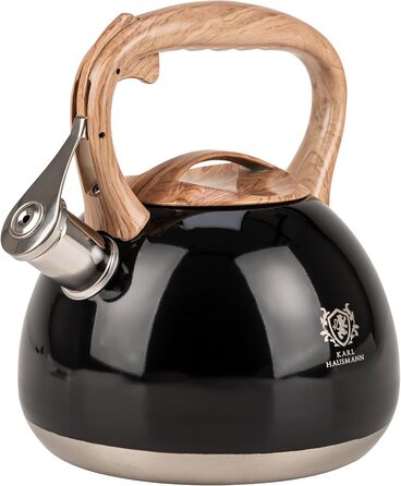 Чайник електричний KARL HAUSMANN Induktion 3L з автоматичним свистком - нержавіюча сталь, для індукційних, газових та електричних плит (Чорний)