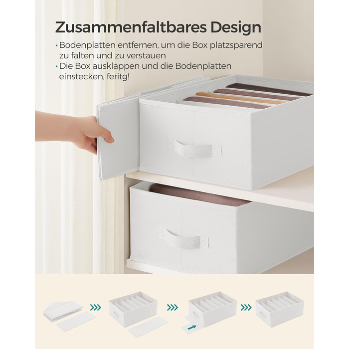 SONGMICS Closet Organizer 6-Piece Set, Storage Box with 6 Compartments, Drawer Organization System, Foldable Storage Boxes, 42 x 30 x 17 cm, for Pants, Clothes, RUS009G03 (Cloud White)