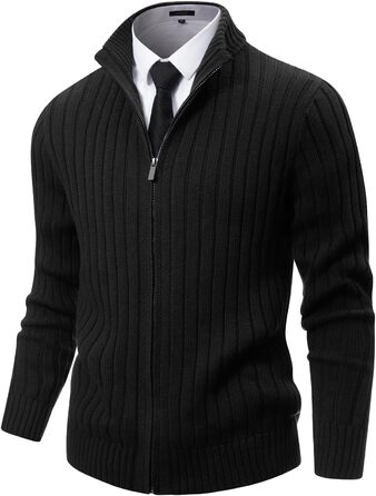 Чоловічий в'язаний кардиган NITAGUT з капюшоном, теплий, з блискавкою, в'язаний пуловер, вінтажний, в'язаний, чорний (M)