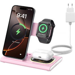 Бездротова зарядка Aimtel 3-в-1 з нічним світлом, сумісна з iPhone 17/17 Pro/17 Pro Max/17 Air та Apple Watch, для AirPods Pro