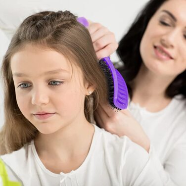 Двохсторонна щітка для волосся з щетиною дикого кабана (чорний та фіолетовий) - безшумна, розподіляє олію, випрямляє волосся, дихаюча, прискорює сушіння