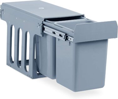 Вбудований відрізок для сміття Relaxdays для кухні, висувний, для під шафки, 15 л + 2x8 л, пластик, сірий