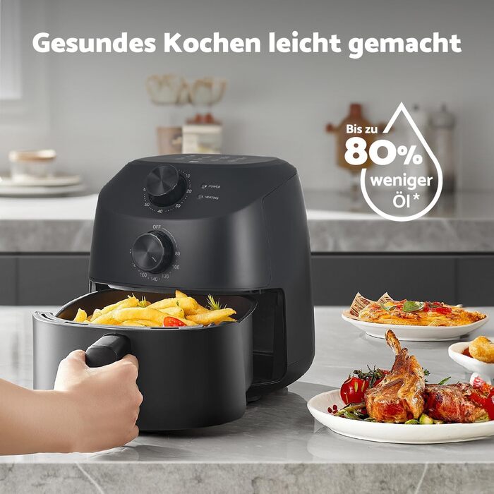 Фритюрниця Aeco Cube 2.0 Mini – компактна, 2 літри, без BPA, таймер 60 хв, антипригарне покриття, 80% менше олії, енергоефективна, з автовимкненням