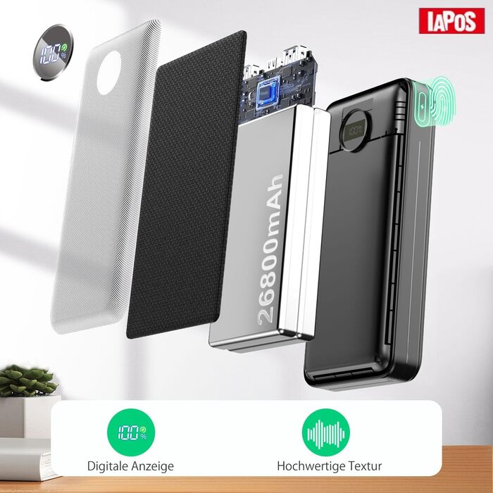 Power Bank 26800mAh з швидкою зарядкою 22.5W, USB-C, PD 3.0, QC 4.0, сумісний з iPhone та Samsung Galaxy