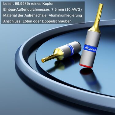Комплект бананових роз'ємів Monosaudio B806 (8 шт.), позолочені затискачі для акустичних кабелів, домашнього кінотеатру та AV-ресиверів