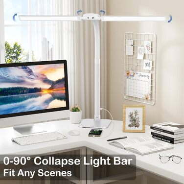 LED лампа настільна Kary з регулюванням яскравості, 24W, подвійний наголовник, для офісу, роботи, читання, з пультом та USB-портом