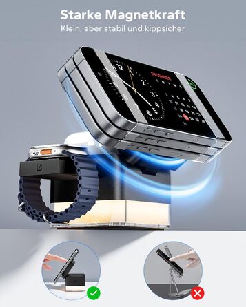 База для зарядки Apple Watch та iPhone KPON Magsafe 3-в-1, сумісна з iPhone 17/16/15/14/13/12/Air/Pro Max, Apple Watch 11/10/9, AirPods (Сірий/Чорний)