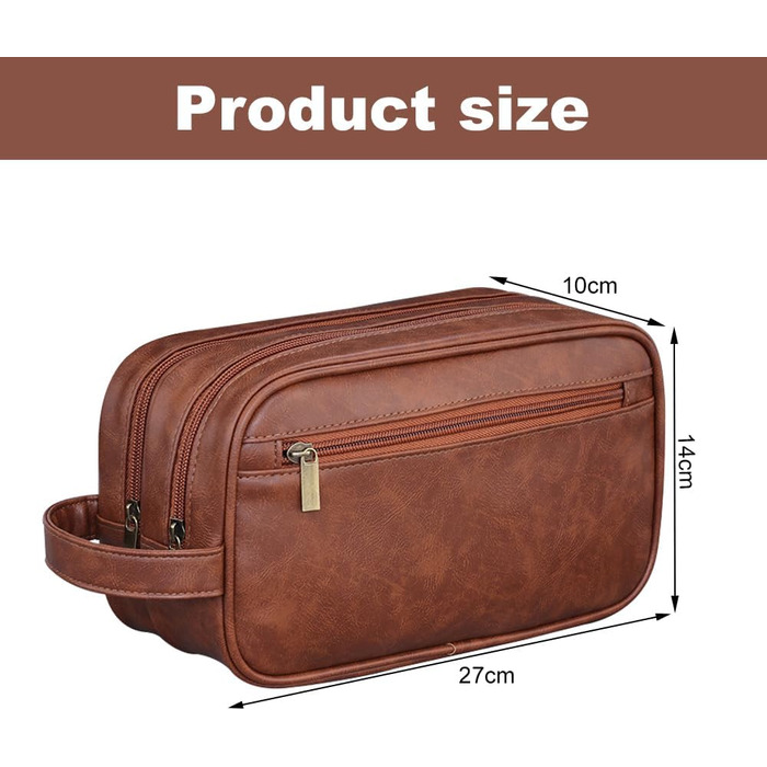 Чоловіча косметичка Kulturbeutel, водонепроникна сумка з PU-шкіри, чоловіча валізка з вологостійким мішечком, двошарова косметичка, дорожня сумка для чоловіків (коричнева шкіра)
