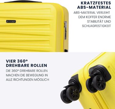 WITTCHEN Skyspeed Line - великий валіза з ABS, жорсткий корпус, телескопічна ручка, 4 колеса, колір жовтий, підходить для Lufthansa, Eurowings, Ryanair, Condor